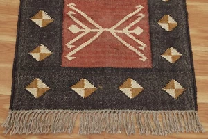 Handwoven Wool Jute Kilim Hallway Stair Entryway Runner Area Rug 2x8 Ft - Picture 1 of 11