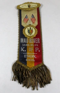 antiguo botón de cinta Knights Of Pythias Lodge Mad River Enon Ohio M. G. Lilley - Imagen 1 de 20