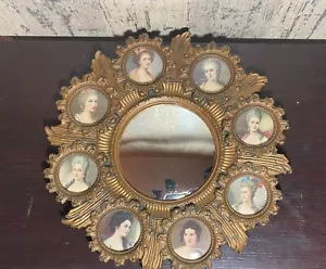 Vintage CAMEO CREATION GOLD Plastic Antique 8 Ladies Wall Convex Mirror - Picture 1 of 11