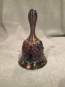 Fenton - Flowered Patterned Glass  6" Bell with Gold Metal Handle  - Picture 1 of 5