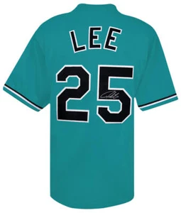 Derrek Lee (MARLINS) Signed Teal Custom Baseball Jersey - (SCHWARTZ COA) - Picture 1 of 3