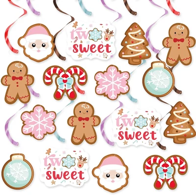Pink Christmas Gingerbread Man 2Nd Birthday Party Hanging Swirl Decor Supplies, - Image 1 of 4