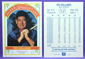 Ted Williams Boston Red Sox 1989 MSA J.J. Nissen Super Stars Oddball Card #20