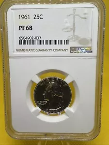 1961 NGC PF68 90% SILVER PROOF WASHINGTON QUARTER GREAT EYE APPEAL 25c Scales - Picture 1 of 4
