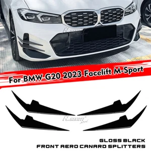 Gloss Black For BMW 3-Series G20 Facelift M-Sport 2023+ Front Bumper Side Canard - Picture 1 of 11