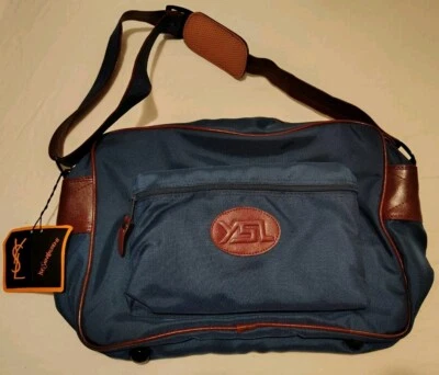 Vintage Yves Saint Laurent Blue Messenger Bag Computer Carry On Travel NOS YSL - Image 1 of 4