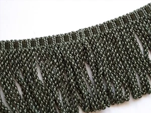 6 inch knit Bullion Fringe Moss Green Silver - Picture 1 of 11