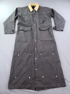 J Peterman Jacket Mens Medium Black Horsemans Riding Duster Canvas Corduroy Long - Picture 1 of 13