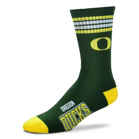 Oregon Ducks Crew Socks Large Size 10 to 13 4 Stripe Cover