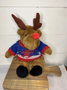 Vintage Carousel by Guy Reindeer Plush 1983 Stuffed Animal Rudolph in Sweater - Picture 1 of 14
