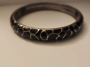 Classy Black Silver Enamel Hinged Cuff Bangle Bracelet Snakeskin Animal Skin - Picture 1 of 8