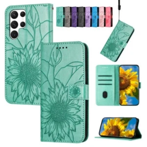 Sunflower Pattern Flip PU Leather Wallet Case For Samsung Galaxy S25 S24 S23 S22 - Picture 1 of 30