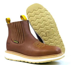 MENS PULL ON WORK SOFT TOE ANKLE BOOTS BOTAS DE TRABAJO 6" HEIGHT GENIUN LEATHER - Picture 1 of 4