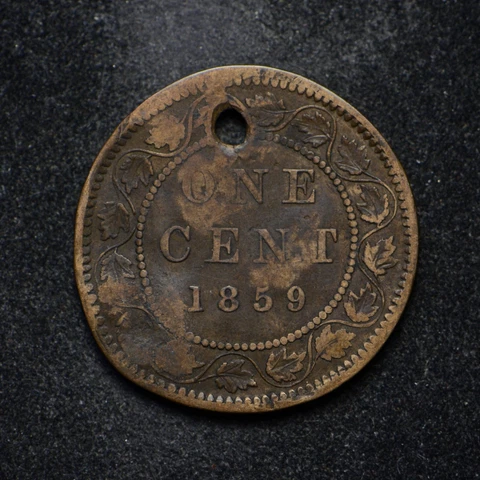 1859 Canada Large One Cent Bent & Holed (bb10987) Cover