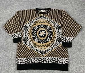 VTG Art Deco Geometric Pattern Sweater Women's 18W Black Gold Metallic Jolie - Picture 1 of 8