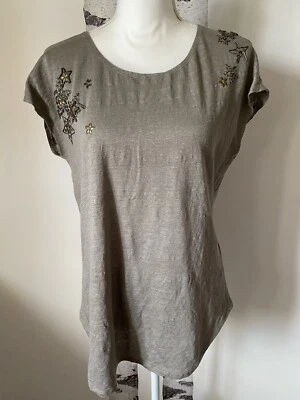 Wrap Designed In London Women Olive Green  Linen T-shirt  Short Sleeve Size 8 - Image 1 of 4