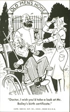 BIRTH CERTIFICATE old man wheelchair pretty nurse torn dress doctor comic 1948cr
