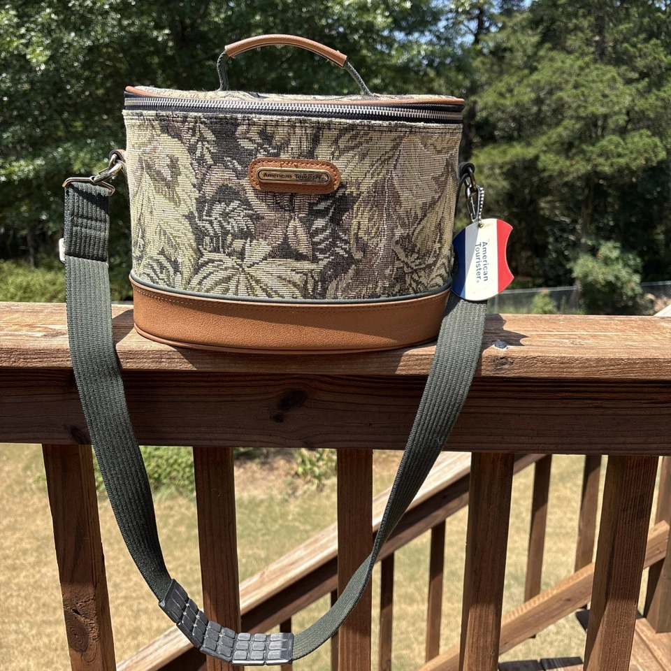 Vintage American Tourister Tapestry Train Case Cosmetic Hair Product Carrier - Image 1 of 4