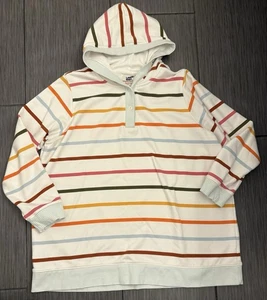 Lands’ End Serious Sweats Women’s Multicolor Striped Sweatshirt Size 2X Hooded - Picture 1 of 4