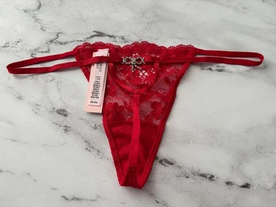 Victoria's Secret Nwt Braga sexy de encaje rojo con lazo brillante G V String Foto 1 de 3