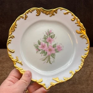 Limoges o bavarese dipinto a mano rosa floreale con spilla porcellana oro piatto 7" cuore - Foto 1 di 11
