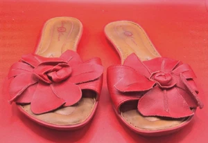 BORN CROWN ROTE LEDER BLUMEN FLACHE SCHUHE GRÖSSE 6 SH10 - Bild 1 von 5