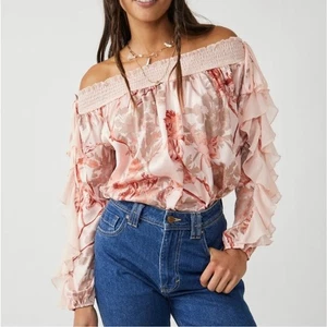 FREE PEOPLE Bodysuit Size Large Floral Ruffle Feminine - Picture 1 of 10