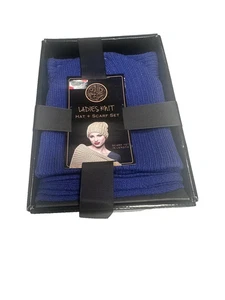 ladies knit hat & scarf set purple womens scarf length 70 inches - Picture 1 of 4