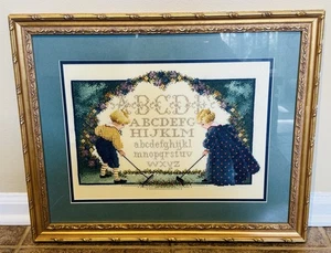 Vintage Framed Cross Stitch "Children's Garden” cross-stitch Framed 22” x 18” - Picture 1 of 6
