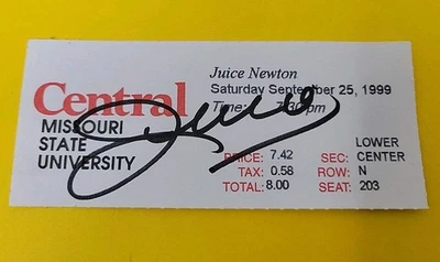 Juice Newton Central Missouri State University Concert Ticket Autographed RARE  - Image 1 of 4