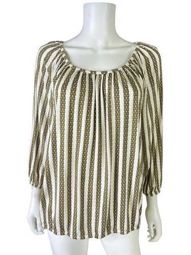 Top donna Michael Kors maglia blusa maglia catena osso oro manica 3 4 taglia M