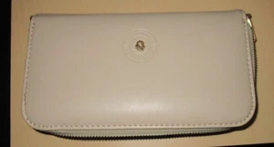 Spartina 449 Beige Leather linen lined Clutch Zip Around Organizer Wallet Mint - Picture 1 of 8