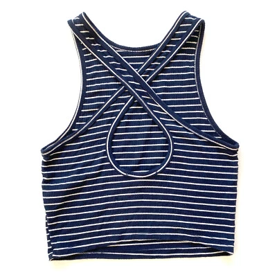 Camiseta sin mangas acanalada recortada Hollister para mujer XS correas cruzadas azul marino a rayas náuticas Foto 1 de 4