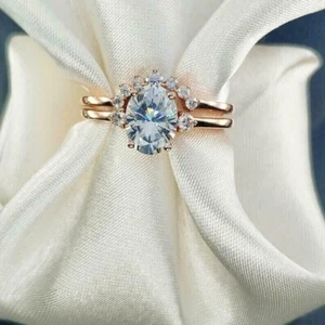 2Ct Oval Cut Lab-Created Diamond Wedding Bridal Ring Set 14K Rose Gold Plated - Picture 1 of 4