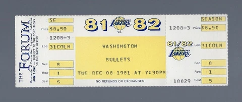 MAGIC JOHNSON TRIPLE DOUBLE - 1981 BULLETS @ LAKERS FULL NBA BASKETBALL TICKET Cover
