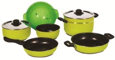 BATTERIA PENTOLE 9 PEZZI PER CAMPEGGIO GREENALIME 22 RIVESTIMENTO ANTIADERENTE