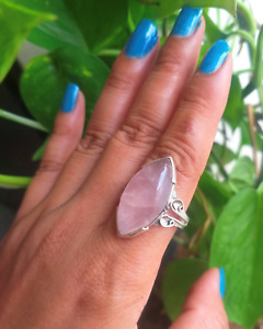 Rose Quartz Ring 925 Sterling Silver Marquise Gemstone Jewelry All Size MO989