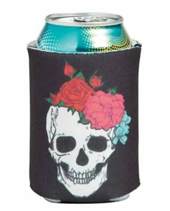 Nuevo Enfriador de Latas o Botella Aislada Floral Calavera Negro Koozie - Nuevo con Etiquetas - Gran Regalo - Imagen 1 de 1