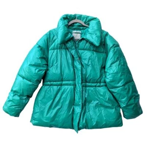Wet Look Puffer Winter Coat Jacket A New Day Jade Small Green Zip Up Puffy Cinch - Picture 1 of 9