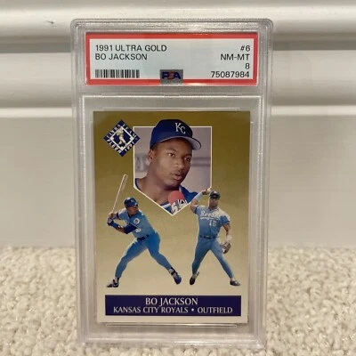 1991 Fleer Ultra Team Gold Card #6 of 10 Bo Jackson Kansas City Royals PSA 8 - Image 1 of 2