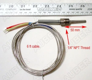 Liquid tight K type thermocouple temperature probe, 2in probe, 1/4" NPT Thread - Picture 1 of 1