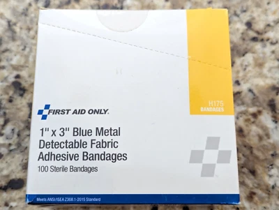 First Aid Only 1"x3" Blue Metal Detectable Fabric Adhesive Bandages H175 100 ct - Image 1 of 4