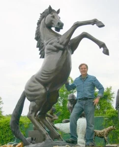 BRONZE REARING HORSE 10' Equestrian Stallion Statue CAVALINO mustang cowboy art - Picture 1 of 9