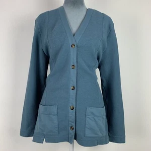 Vintage 90s Jantzen Womens Medium Blue Long Line Cardigan with Pockets USA - Picture 1 of 5