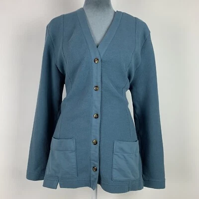Vintage 90s Jantzen Womens Medium Blue Long Line Cardigan with Pockets USA - Image 1 of 4