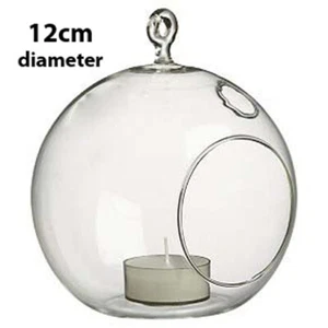 10 x 12cm LARGE Glass Hanging Ball Orb Outdoor Tealight Candle Succulent Holder - Picture 1 of 12