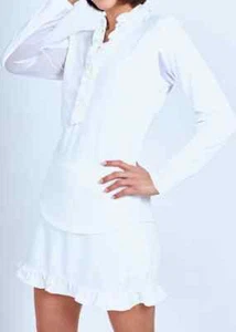 NWT GOTTEX G LIFESTYLE WHITE Double Ruffle Long Sleeve Golf Shirt M L XL - Picture 1 of 1