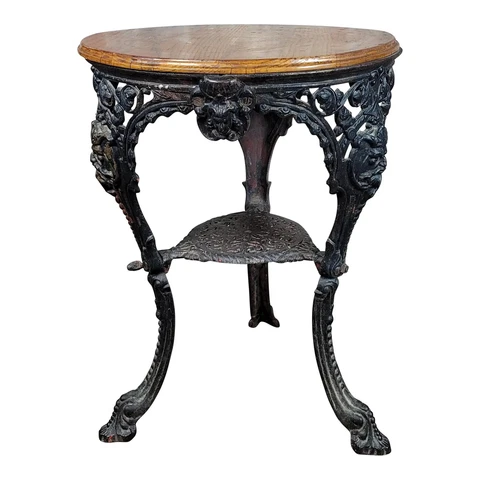 19th century Cast Iron London Pub French bistro Table w/Wooden top Cover