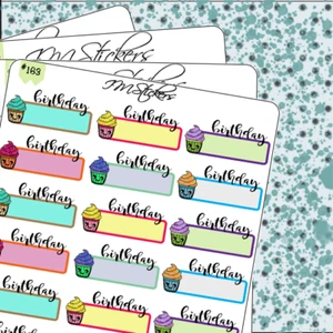 Super Cute Cupcake Birthday Tracker Hand Drawn Planner Stickers Organizer - Picture 1 of 2