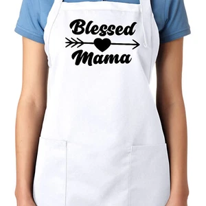 Blessed Mama Printed Letter Cute Mom Heart Love gift Apron Cooking Grilling BBQ - Picture 1 of 2